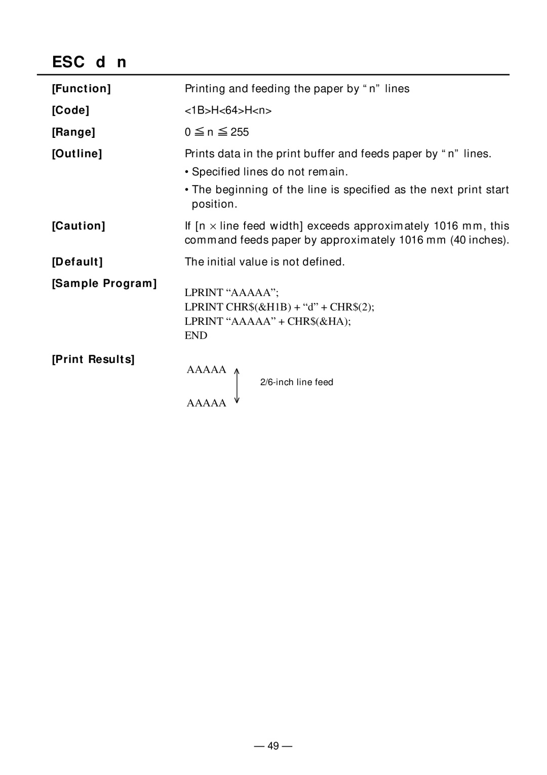 Citizen Systems PPU-231II manual ESC d n, Print Results 