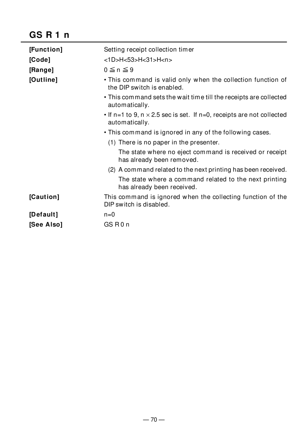 Citizen Systems PPU-231II manual GS R 1 n, Default See Also 