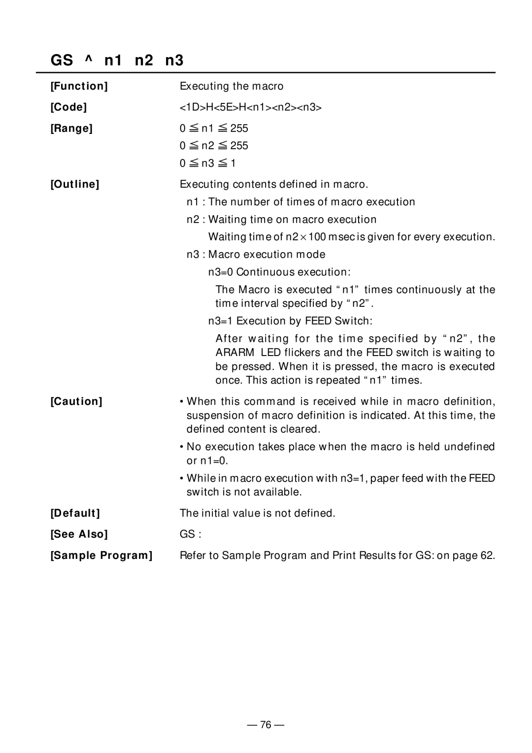 Citizen Systems PPU-231II manual GS n1 n2 n3, See Also Sample Program 