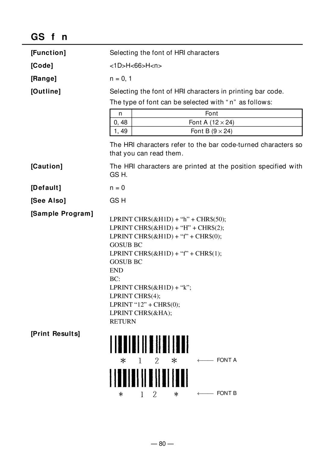 Citizen Systems PPU-231II manual GS f n, Function 