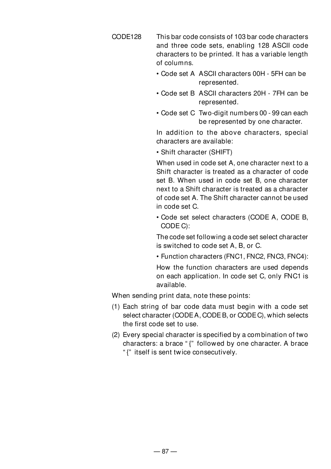 Citizen Systems PPU-231II manual This bar code consists of 103 bar code characters 