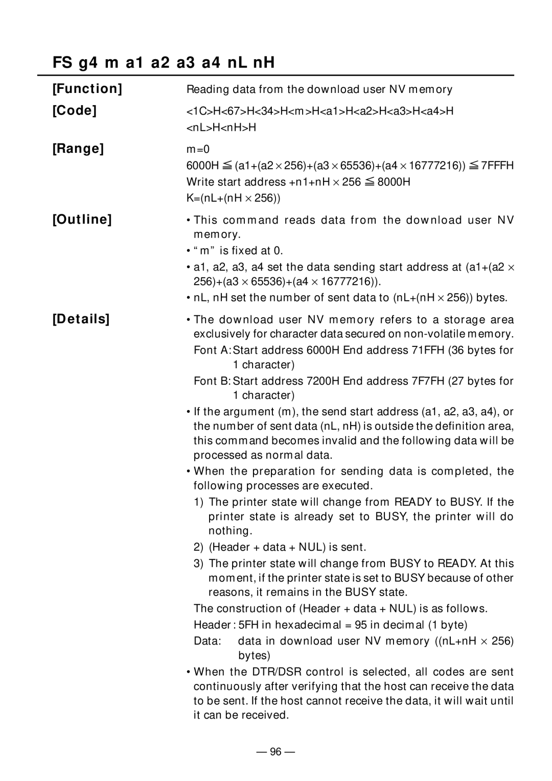 Citizen Systems PPU-231II manual FS g4 m a1 a2 a3 a4 nL nH 