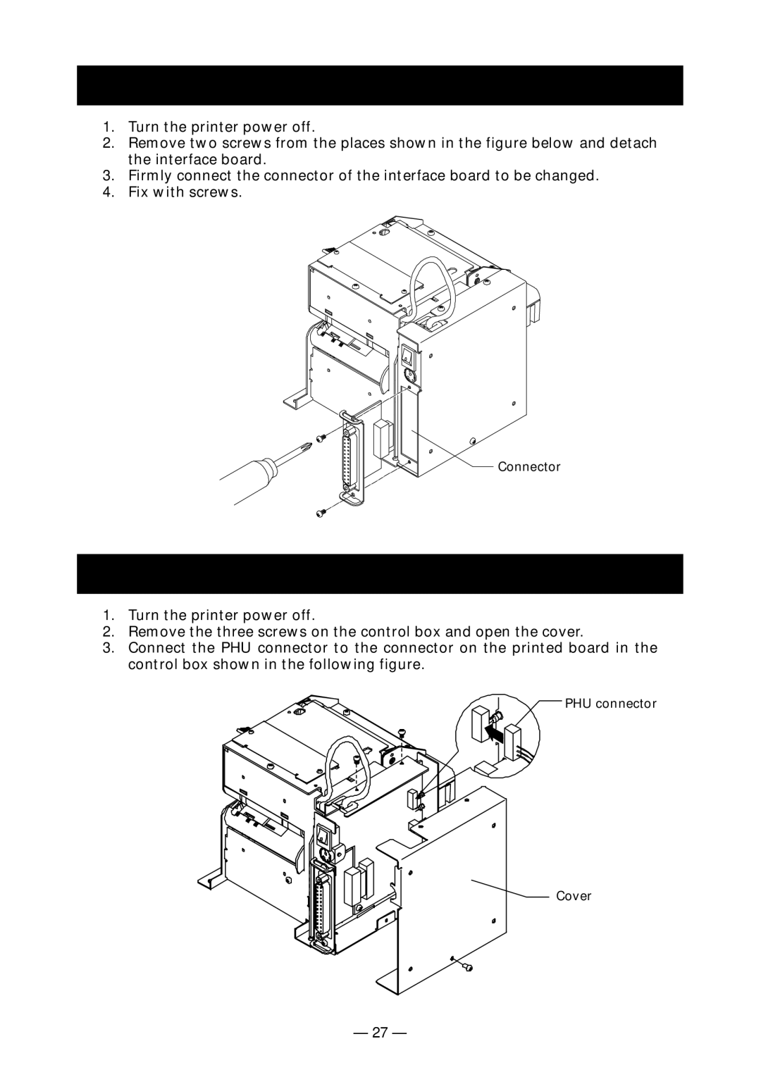 Citizen Systems PPU-700 user manual Interface Board Change, Connecting PHU Paper Feed Unit 