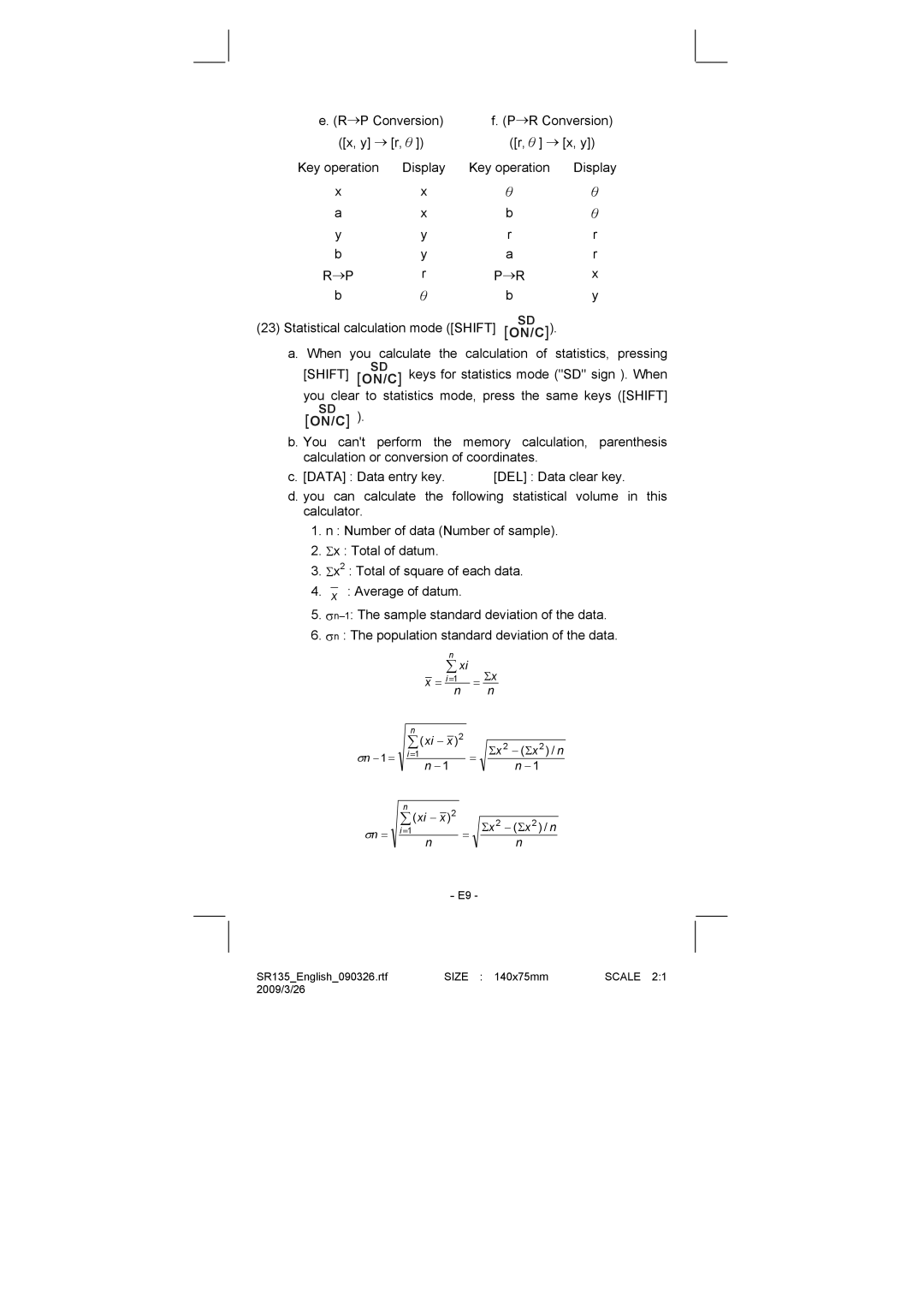 Citizen Systems SR-135N manual On/C 