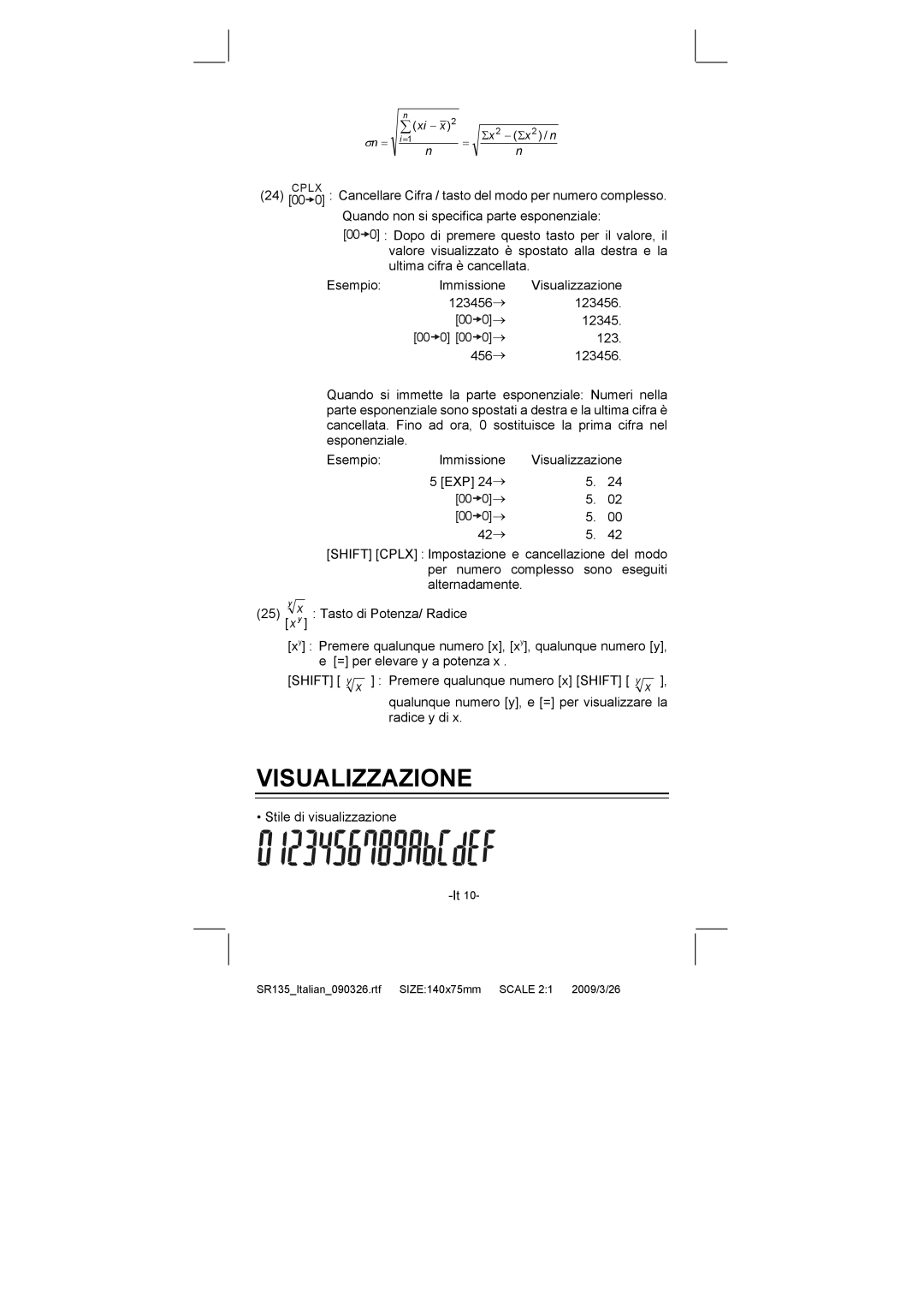 Citizen Systems SR-135N manual Visualizzazione 