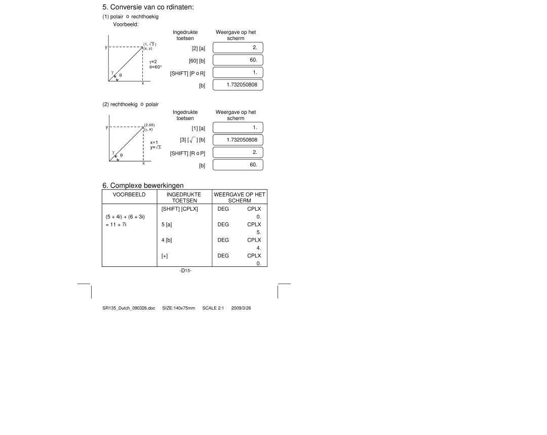 Citizen Systems SR-135N manual Conversie van coördinaten, Complexe bewerkingen 