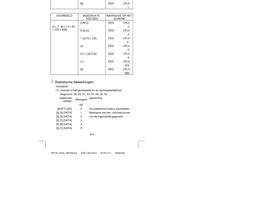 Citizen Systems SR-135N manual Statistische bewerkingen, Shift SD 