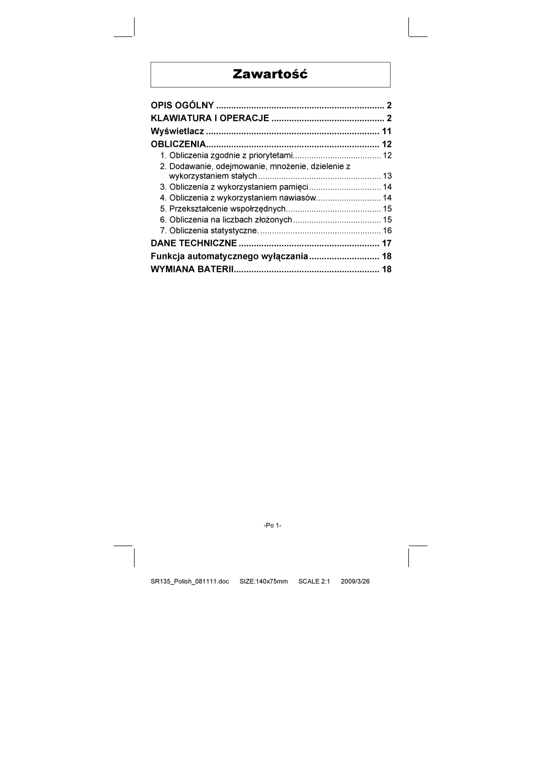 Citizen Systems SR-135N manual Zawartość 