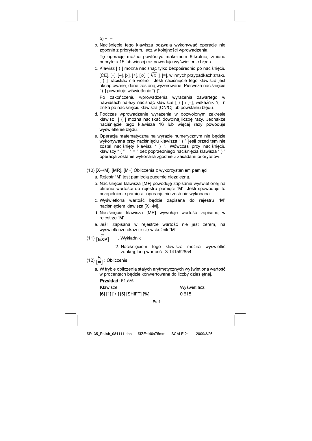 Citizen Systems SR-135N manual Przykład 61.5% 