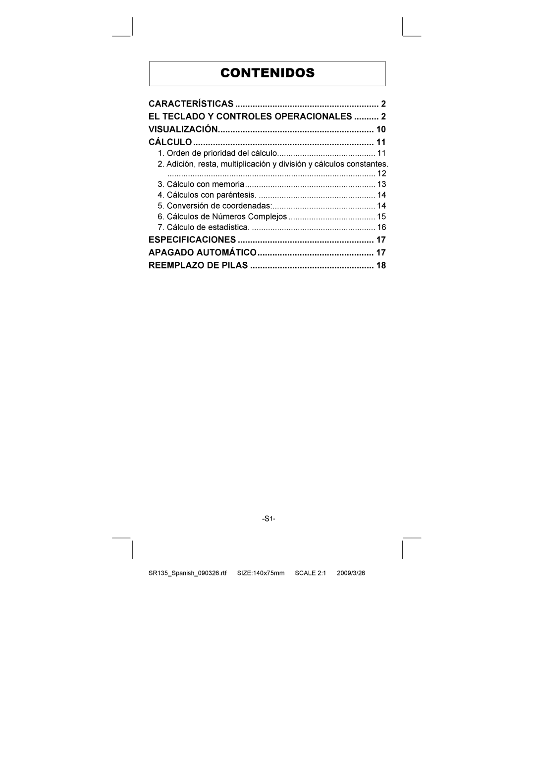 Citizen Systems SR-135N manual Contenidos 