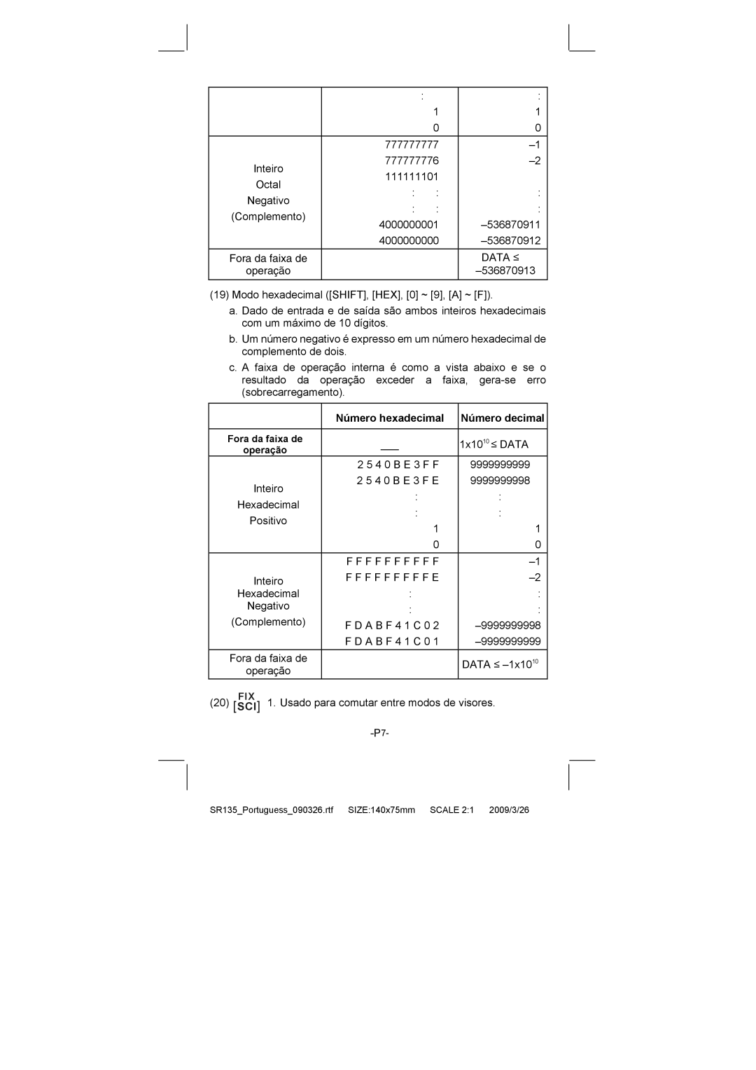 Citizen Systems SR-135N manual Data ≤, Número hexadecimal Número decimal 