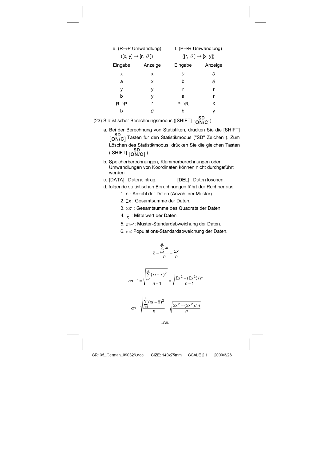 Citizen Systems SR-135N manual Umwandlung R Umwandlung → r, θ → x, y 