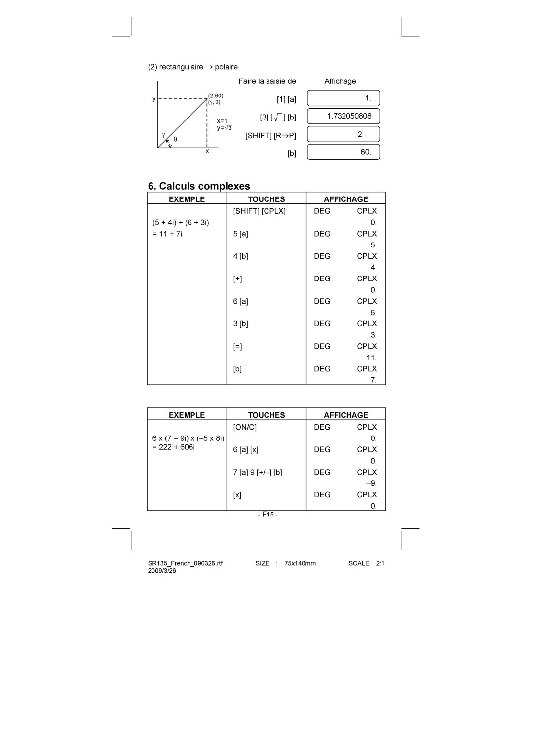 Citizen Systems SR-135N manual Calculs complexes, Shift R 