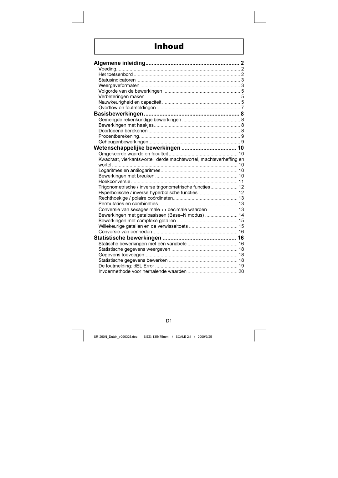 Citizen Systems SR-260N manual Algemene inleiding, Statistische bewerkingen 