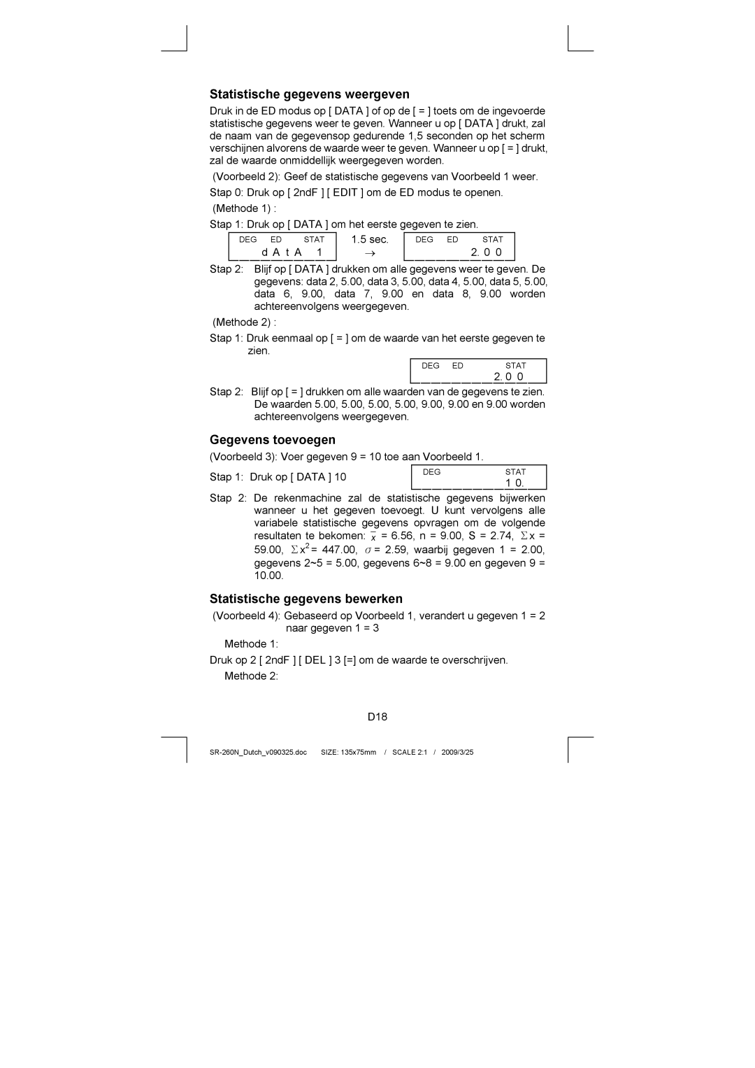 Citizen Systems SR-260N manual Statistische gegevens weergeven, Gegevens toevoegen, Statistische gegevens bewerken 