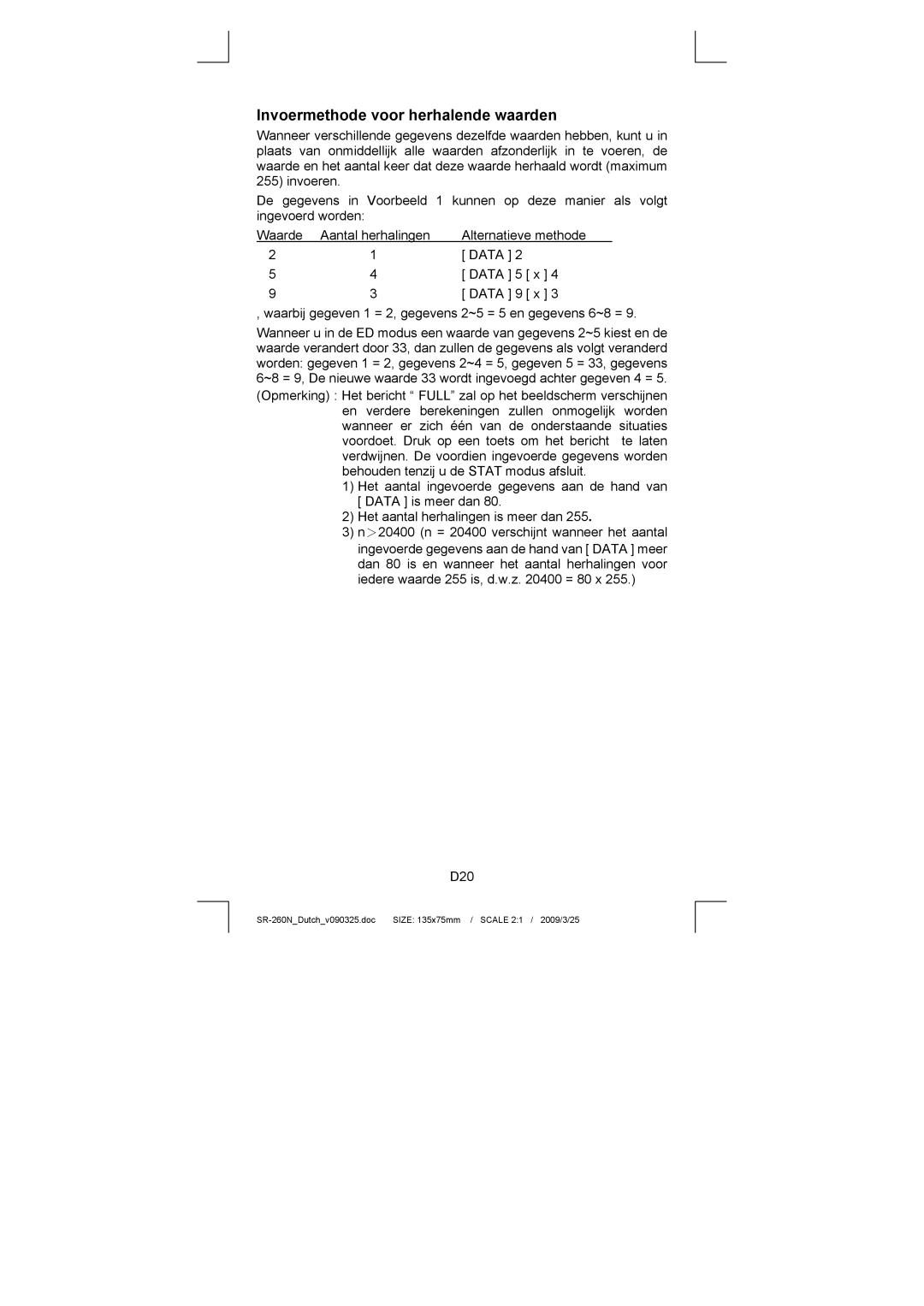 Citizen Systems SR-260N manual Invoermethode voor herhalende waarden 