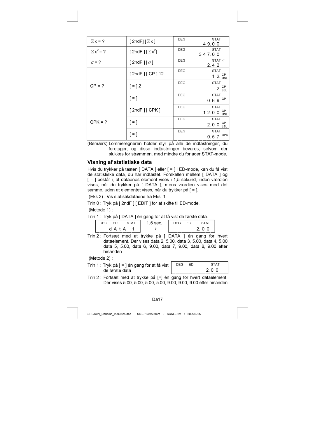 Citizen Systems SR-260N manual Visning af statistiske data 