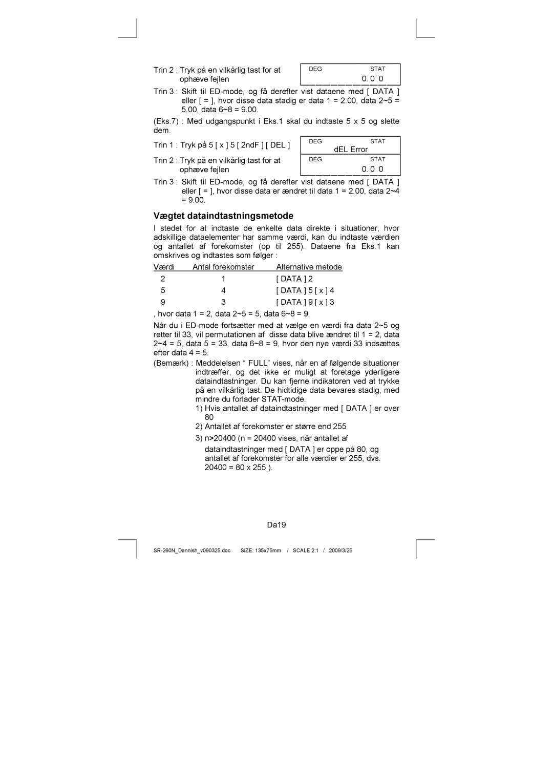 Citizen Systems SR-260N manual Vægtet dataindtastningsmetode 