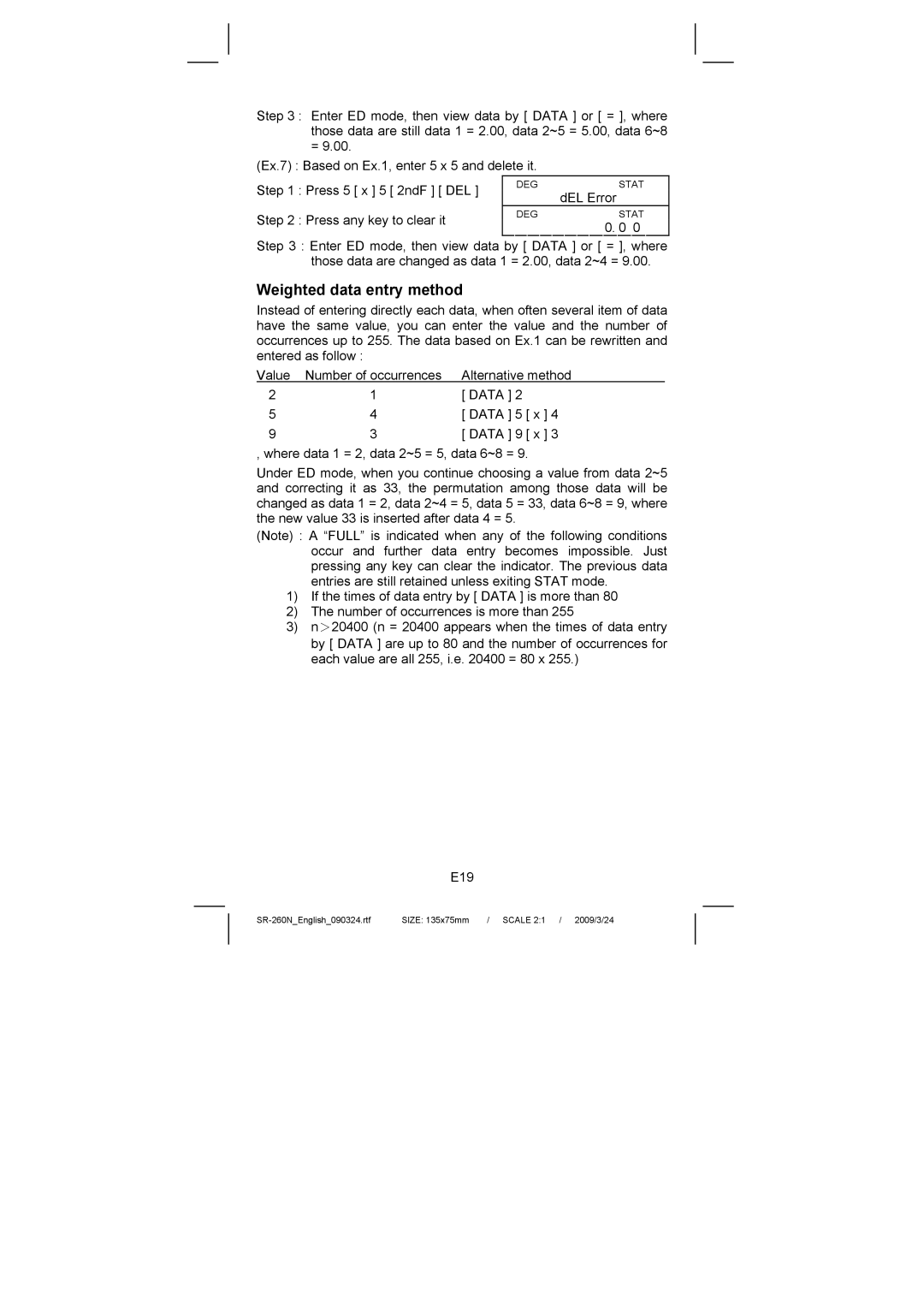 Citizen Systems SR-260N manual Weighted data entry method 