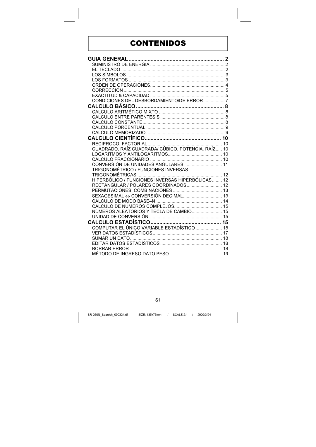 Citizen Systems SR-260N manual Guia General, Calculo Básico, Calculo Científico, Calculo Estadístico 