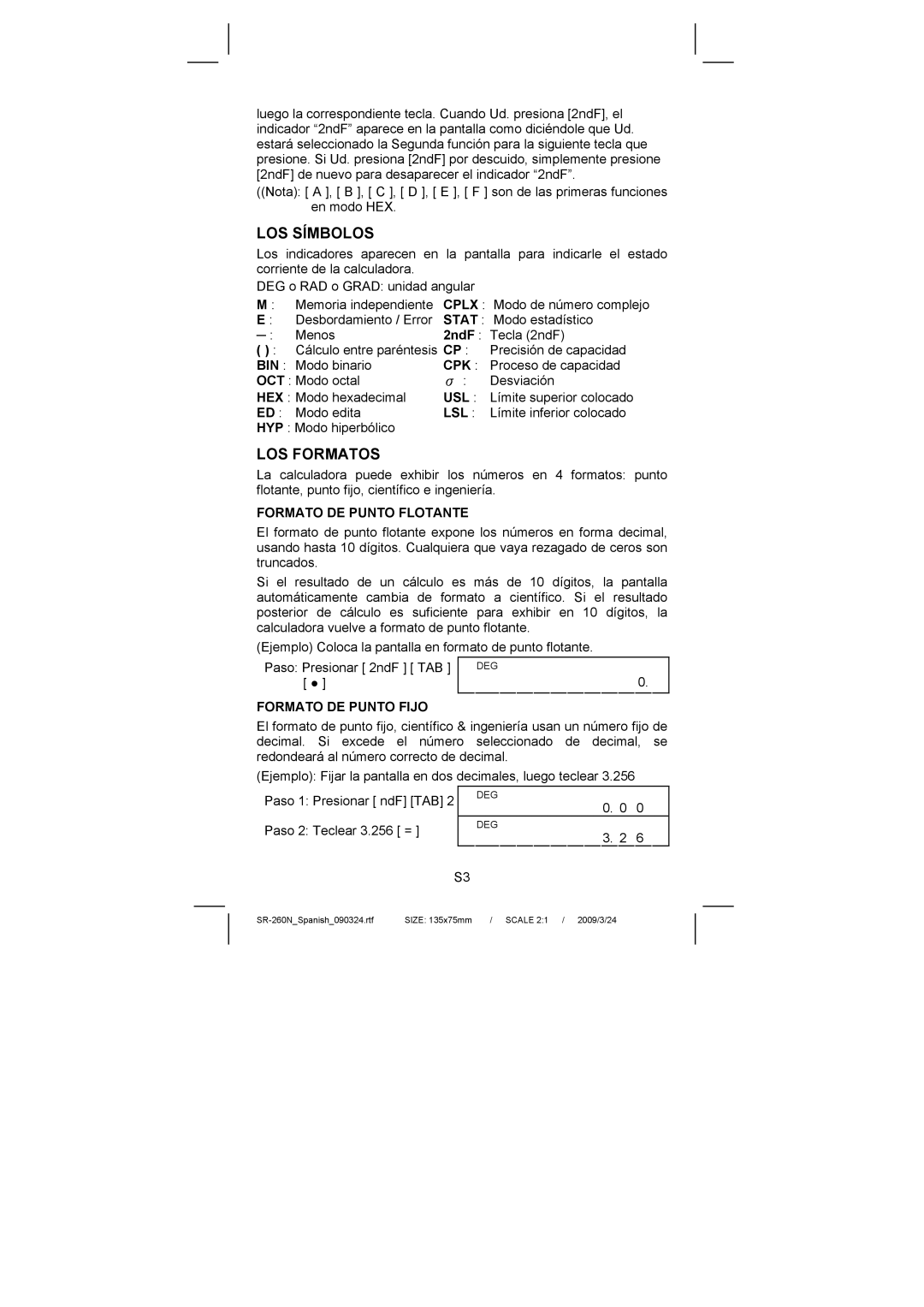 Citizen Systems SR-260N manual LOS Símbolos, LOS Formatos 