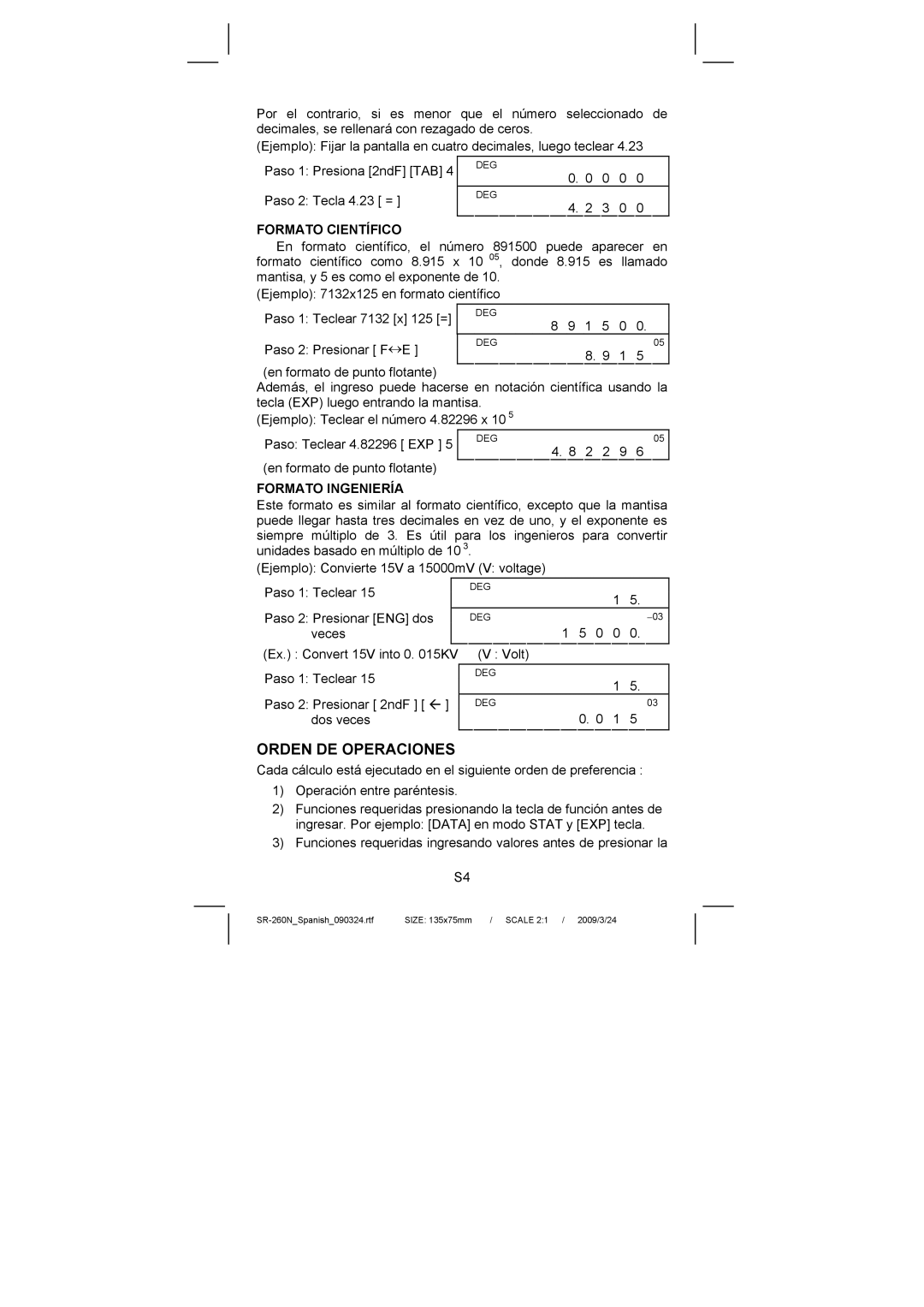 Citizen Systems SR-260N manual Orden DE Operaciones, Formato Científico 