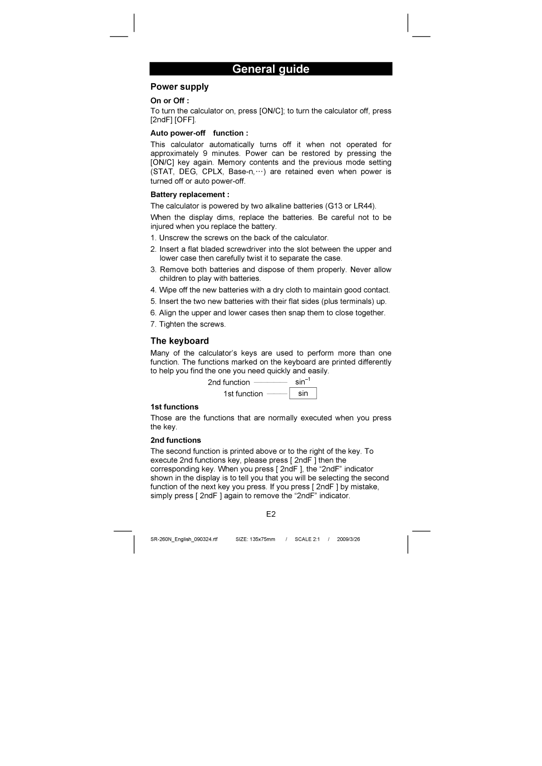 Citizen Systems SR-260N manual General guide, Power supply, Keyboard 