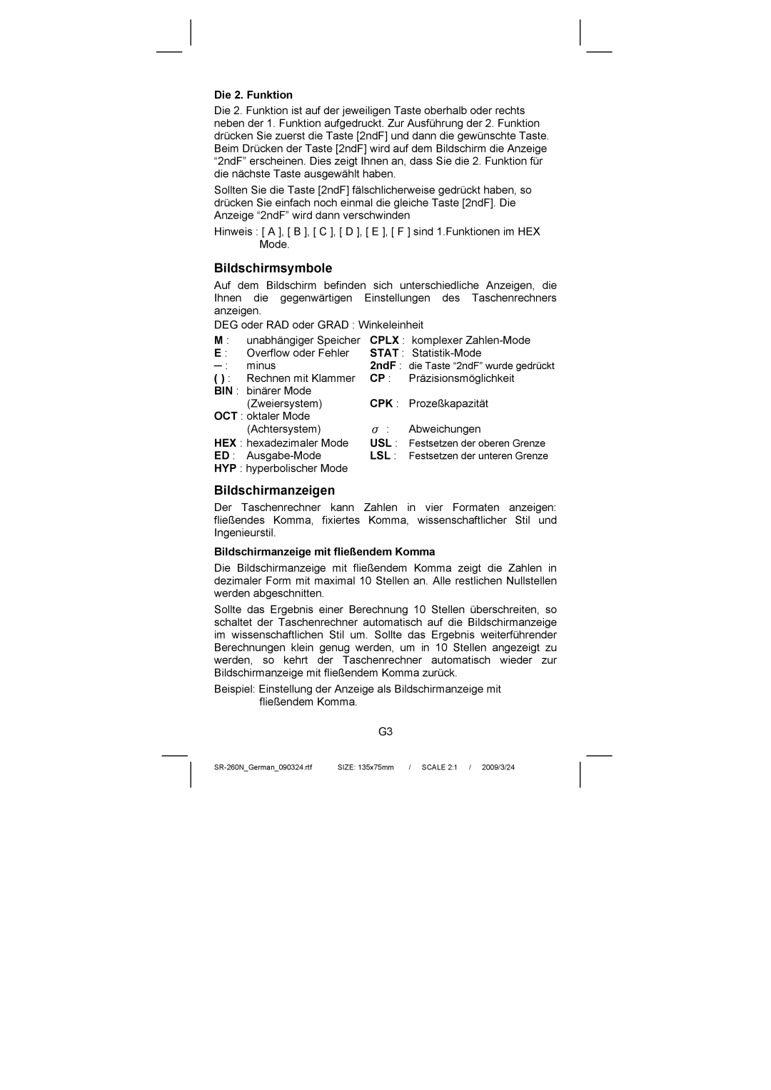 Citizen Systems SR-260N manual Bildschirmsymbole, Bildschirmanzeigen 