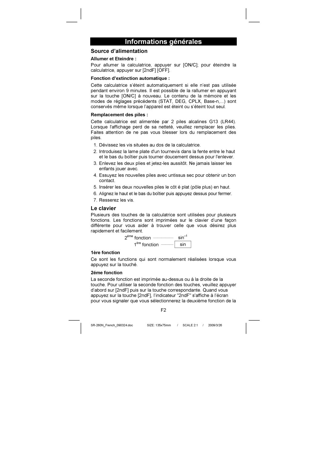 Citizen Systems SR-260N manual Informations générales, Source d’alimentation, Le clavier 