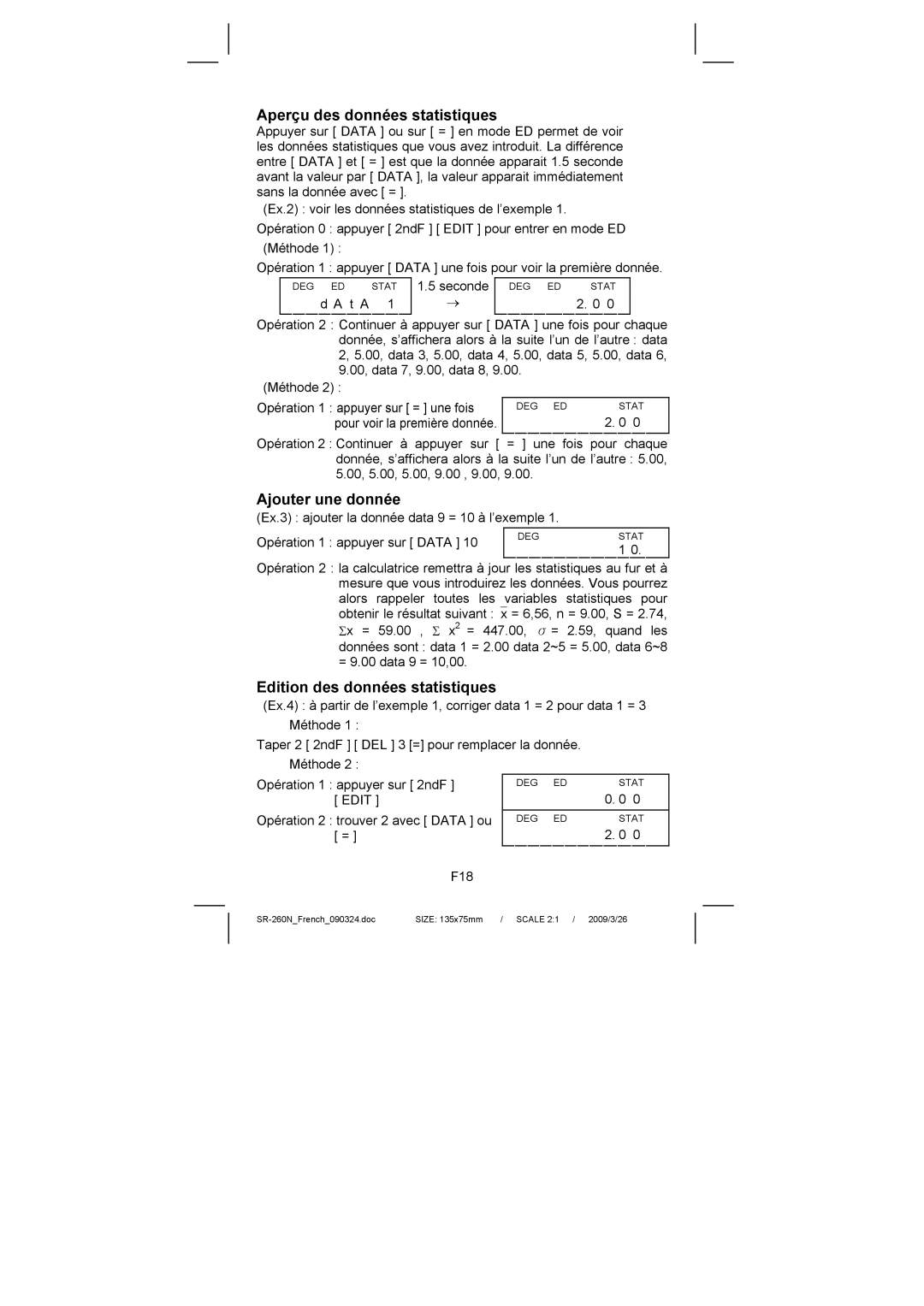 Citizen Systems SR-260N manual Aperçu des données statistiques, Ajouter une donnée, Edition des données statistiques 