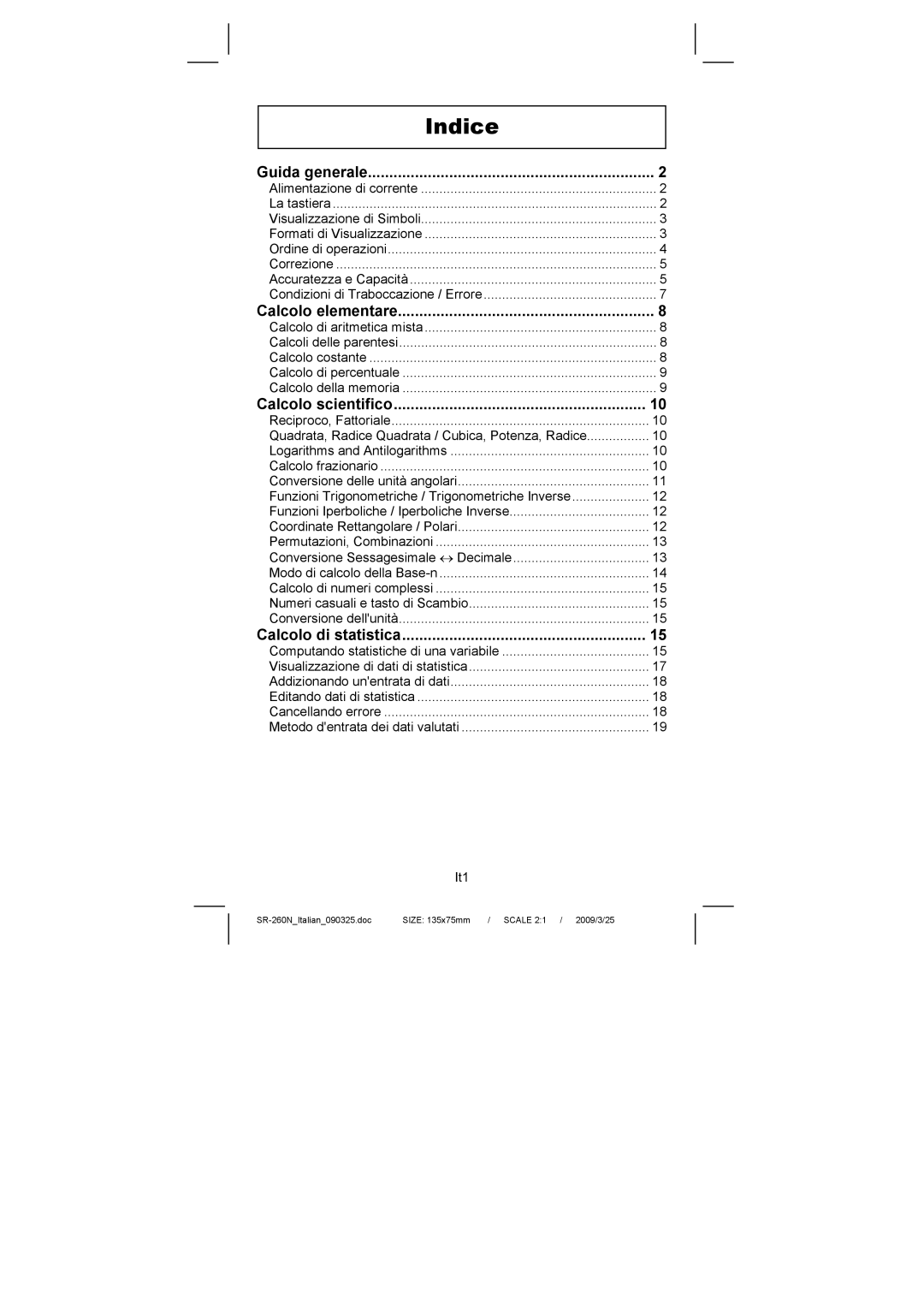 Citizen Systems SR-260N manual Guida generale, Calcolo scientifico, Calcolo di statistica 