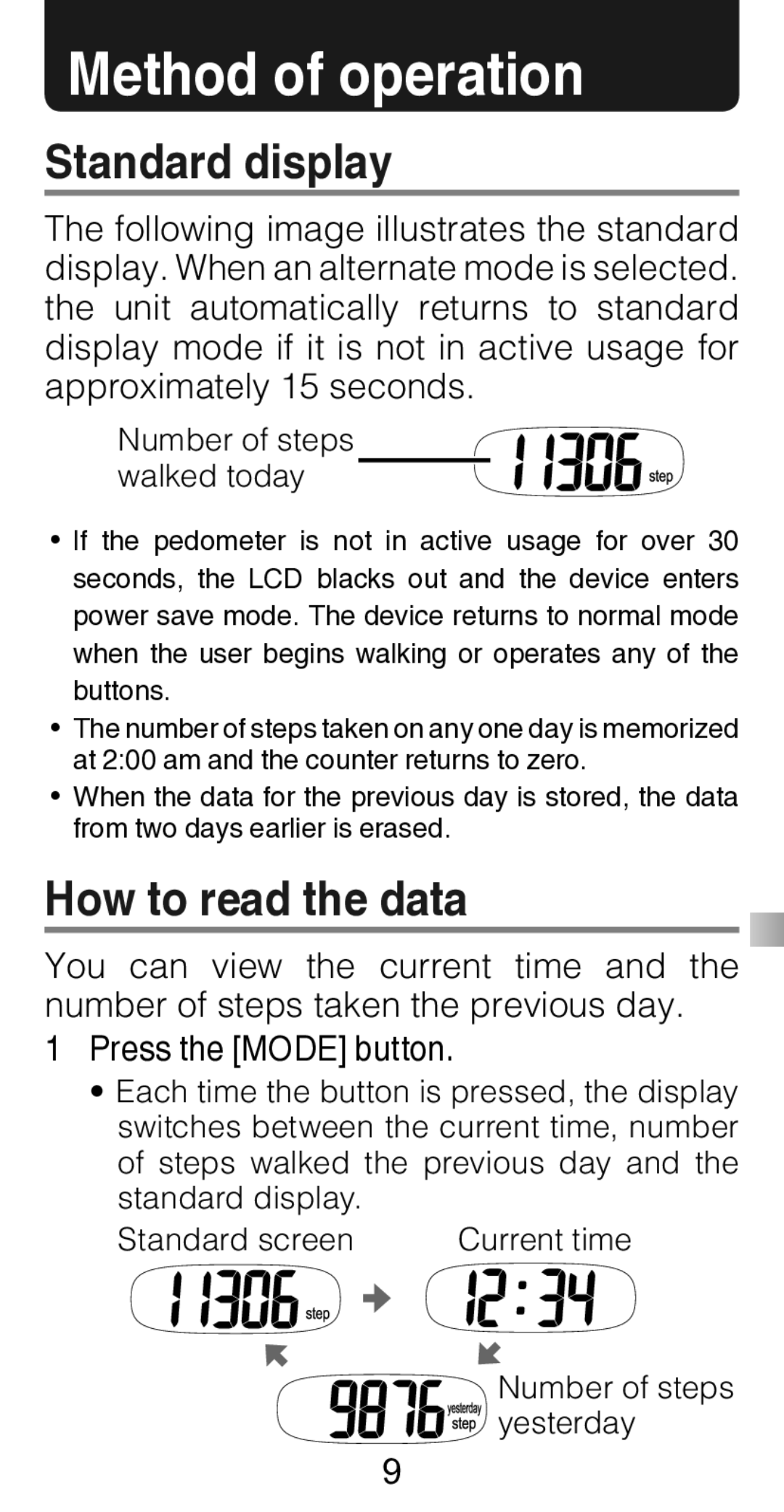 Citizen Systems TW310 instruction manual Method of operation, Standard display, How to read the data 