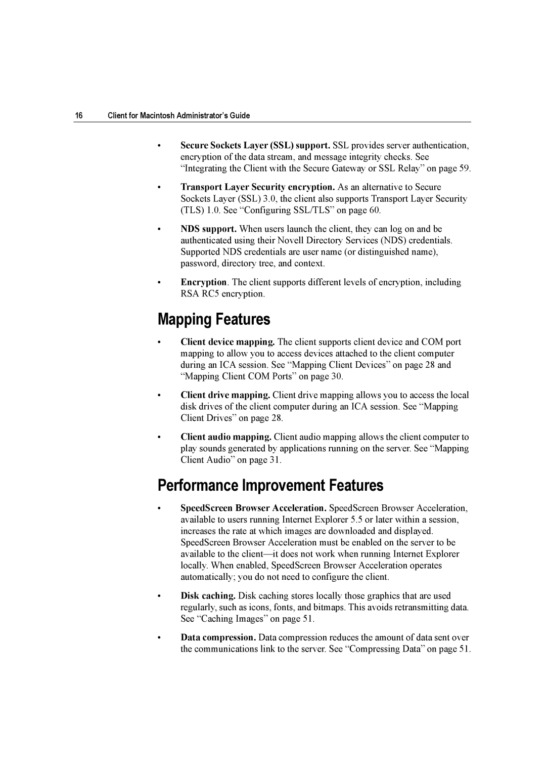 Citrix Systems 10 manual Mapping Features, Performance Improvement Features 