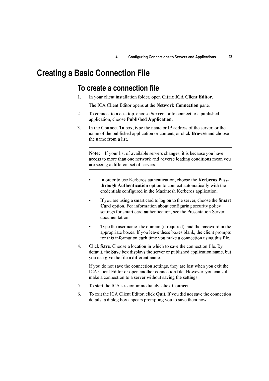 Citrix Systems 10 manual Creating a Basic Connection File, To create a connection file 