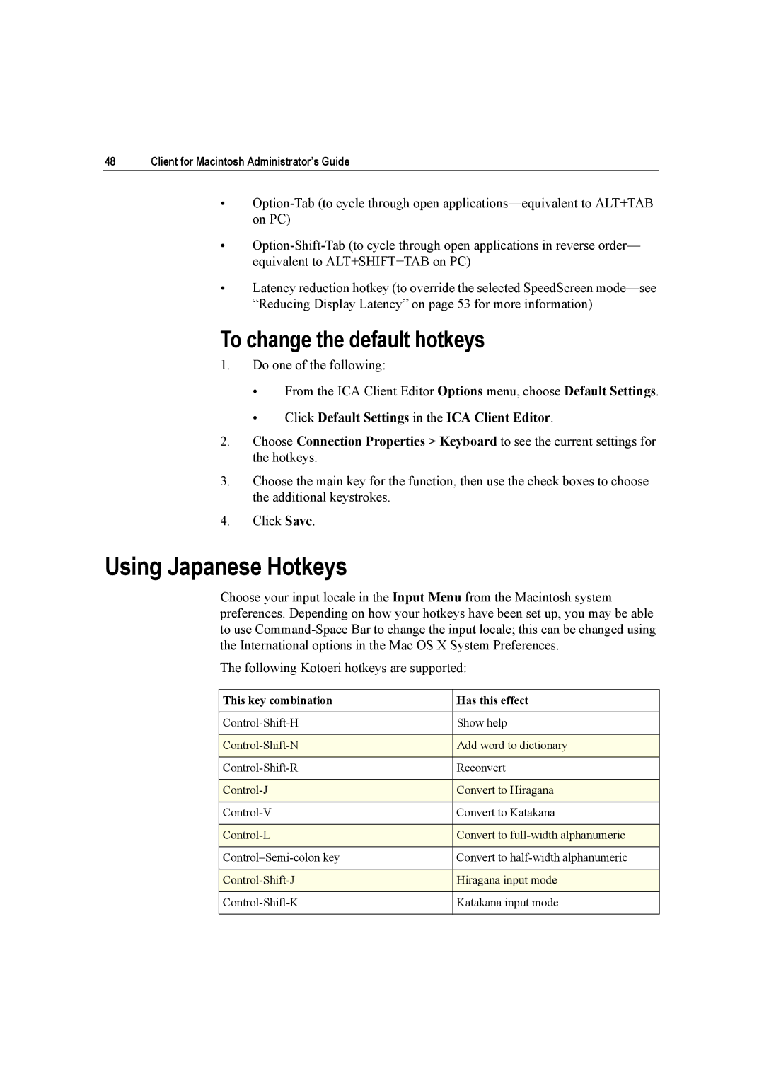 Citrix Systems 10 manual Using Japanese Hotkeys, To change the default hotkeys 