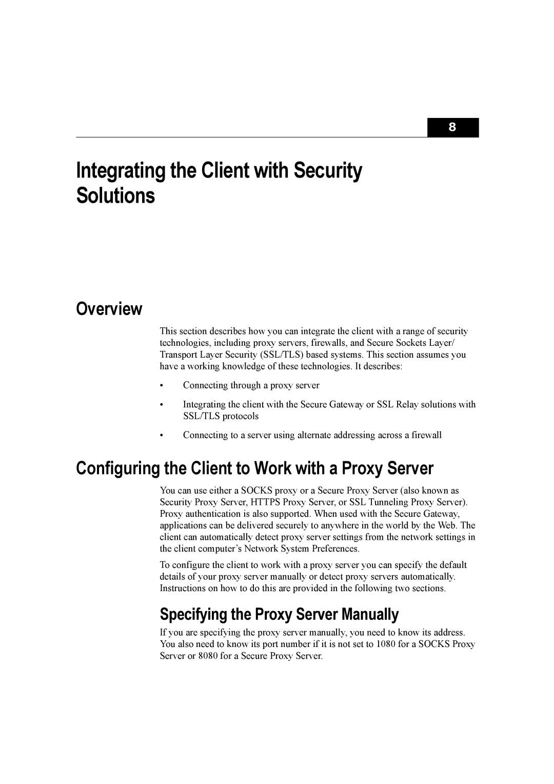 Citrix Systems 10 manual Integrating the Client with Security Solutions, Configuring the Client to Work with a Proxy Server 