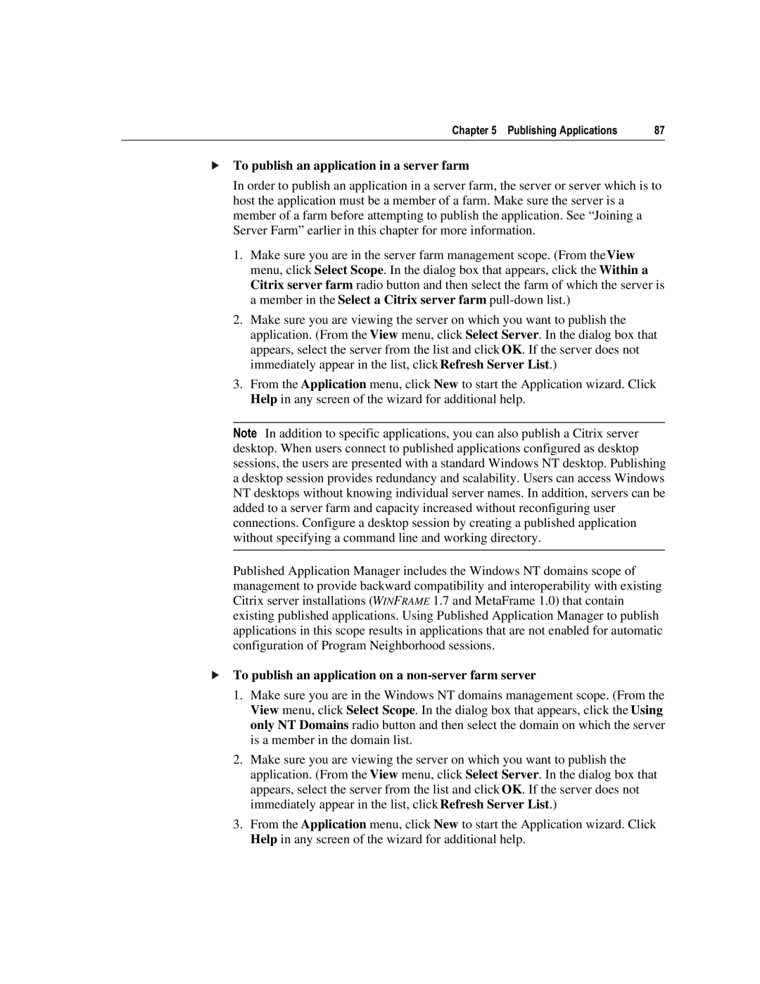 Citrix Systems 1.8 manual To publish an application in a server farm, To publish an application on a non-server farm server 