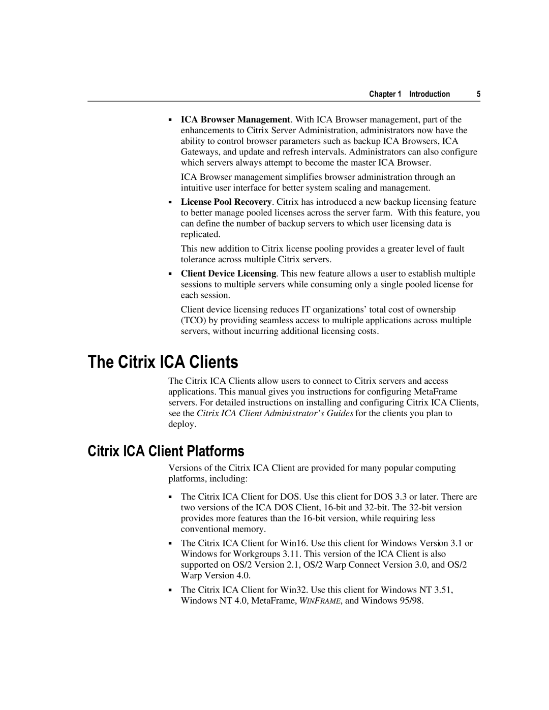 Citrix Systems 1.8 manual 7KH&LWUL,&$&OLHQWV, LWUL,&$&OLHQW3ODWIRUPV 