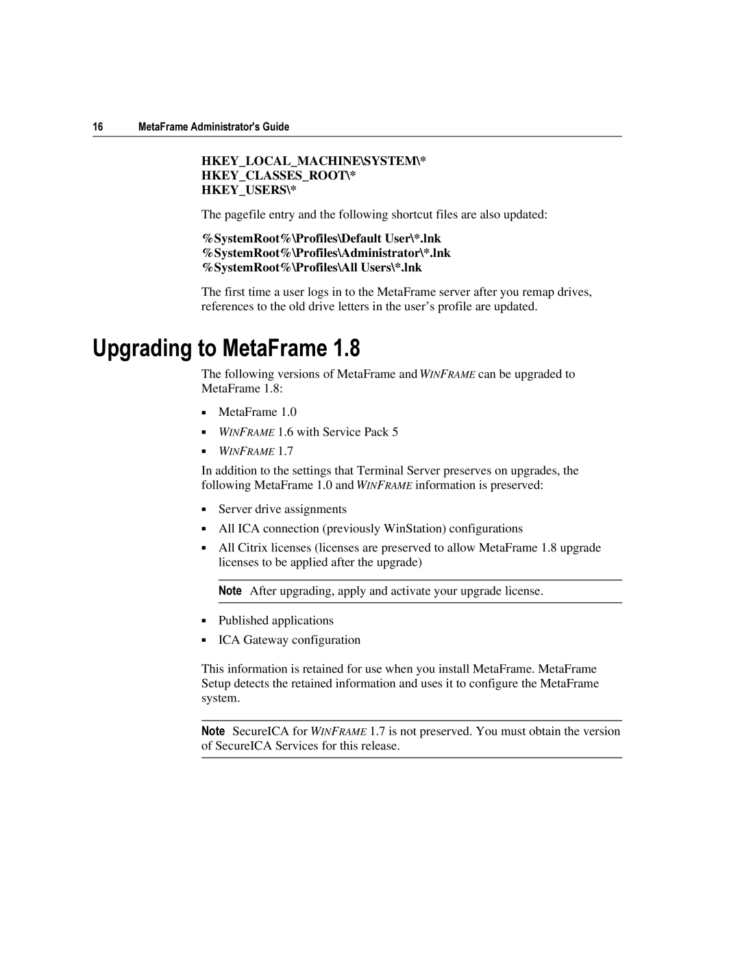 Citrix Systems 1.8 manual 8SJUDGLQJWR0HWDUDPH, Hkeylocalmachine\System\ Hkeyclassesroot\ Hkeyusers 