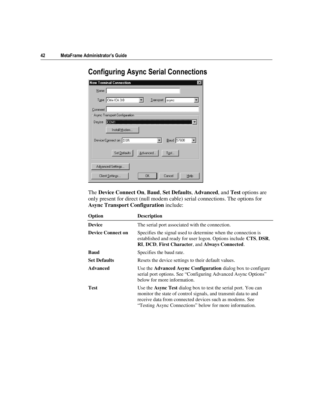 Citrix Systems 1.8 manual RQILJXULQJ$V\QF6HULDO&RQQHFWLRQV, Device Connect on 