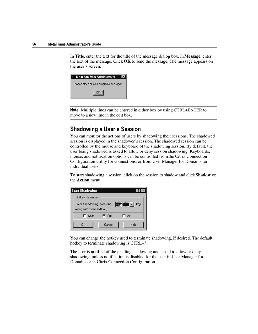 Citrix Systems 1.8 manual 6KDGRZLQJD8VHUªV6HVVLRQ 