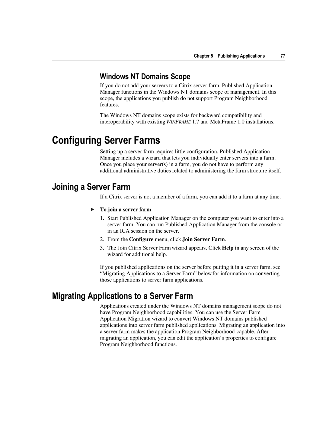 Citrix Systems 1.8 manual RQILJXULQJ6HUYHUDUPV, RLQLQJD6HUYHUDUP, 0LJUDWLQJ$SSOLFDWLRQVWRD6HUYHUDUP, LQGRZV17RPDLQV6FRSH 