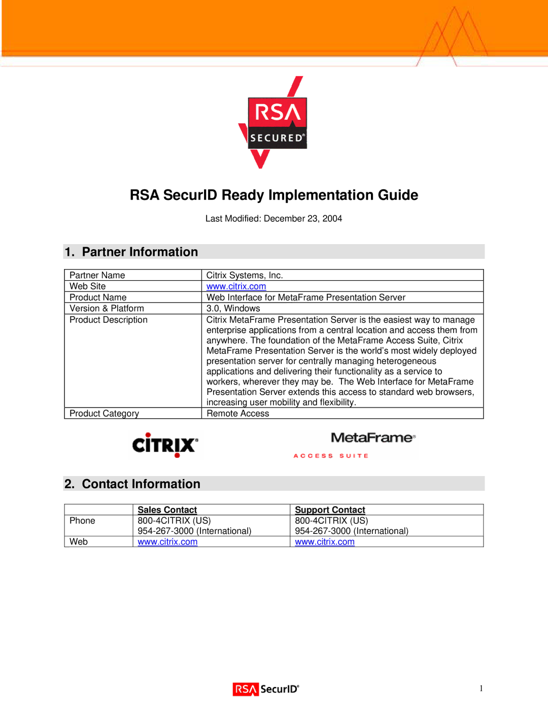 Citrix Systems 3 manual Partner Information, Contact Information 