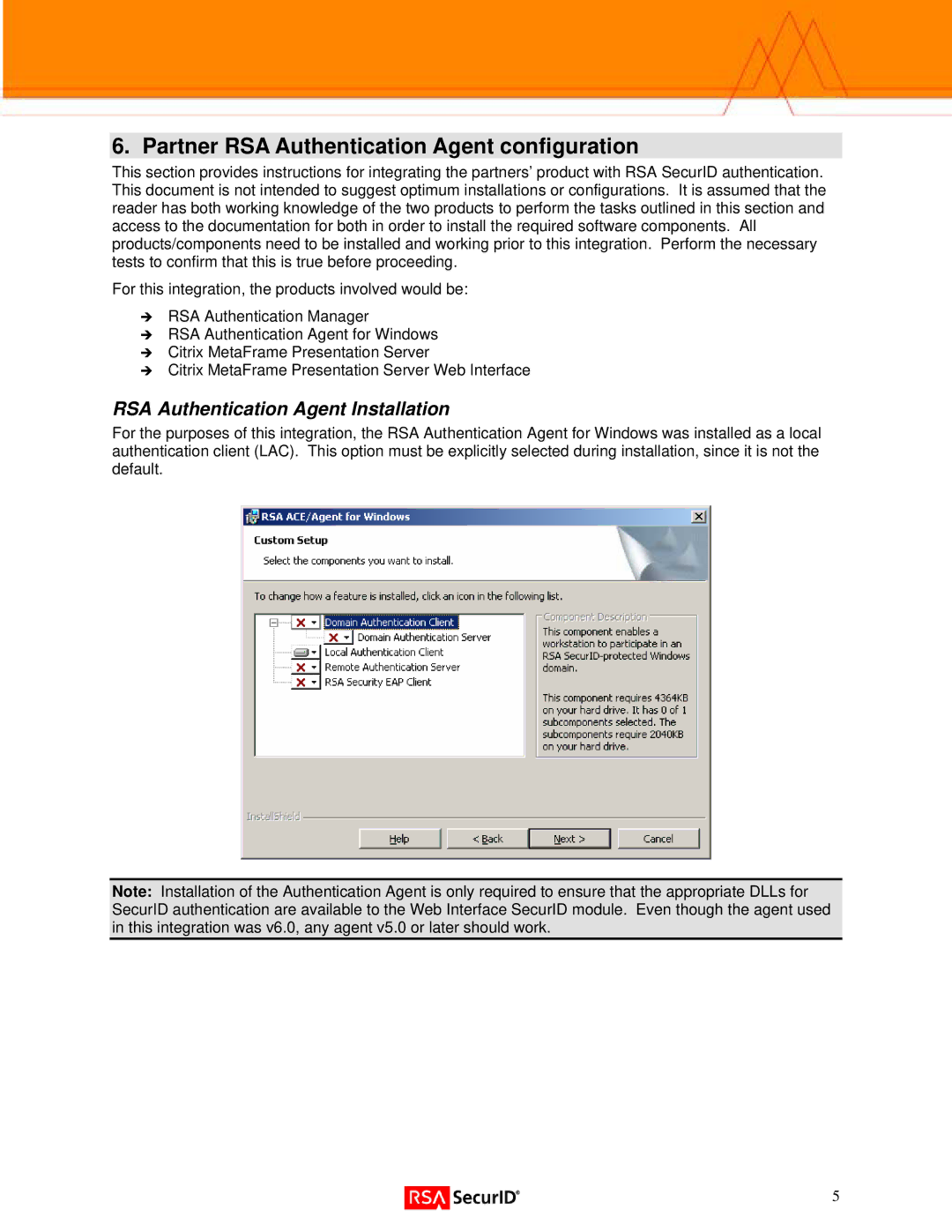 Citrix Systems 3 manual Partner RSA Authentication Agent configuration, RSA Authentication Agent Installation 