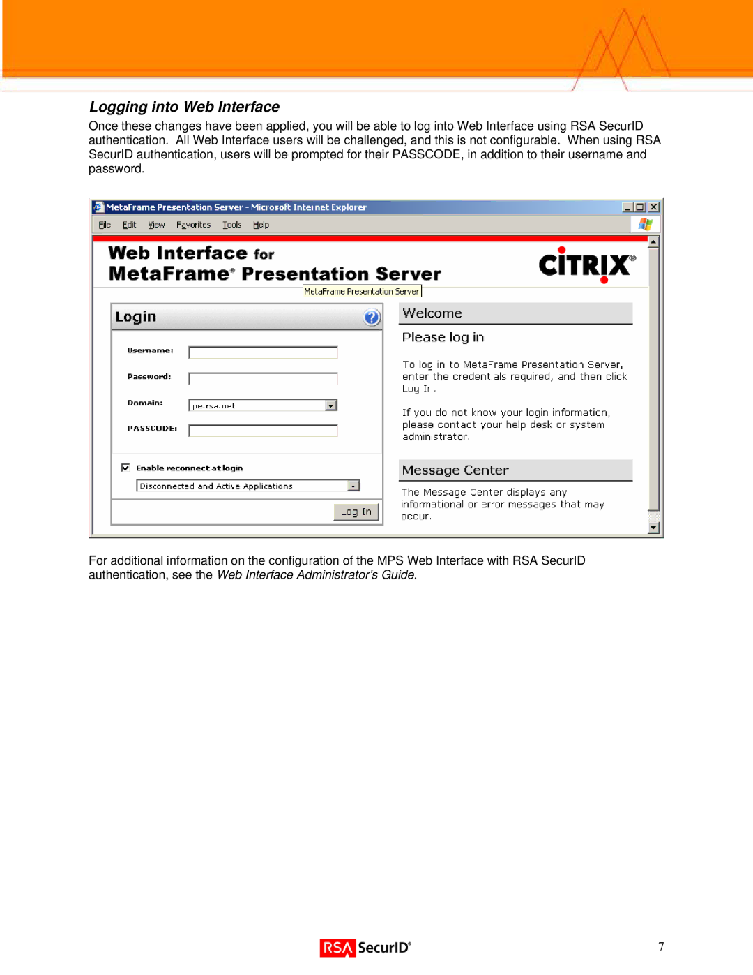 Citrix Systems 3 manual Logging into Web Interface 