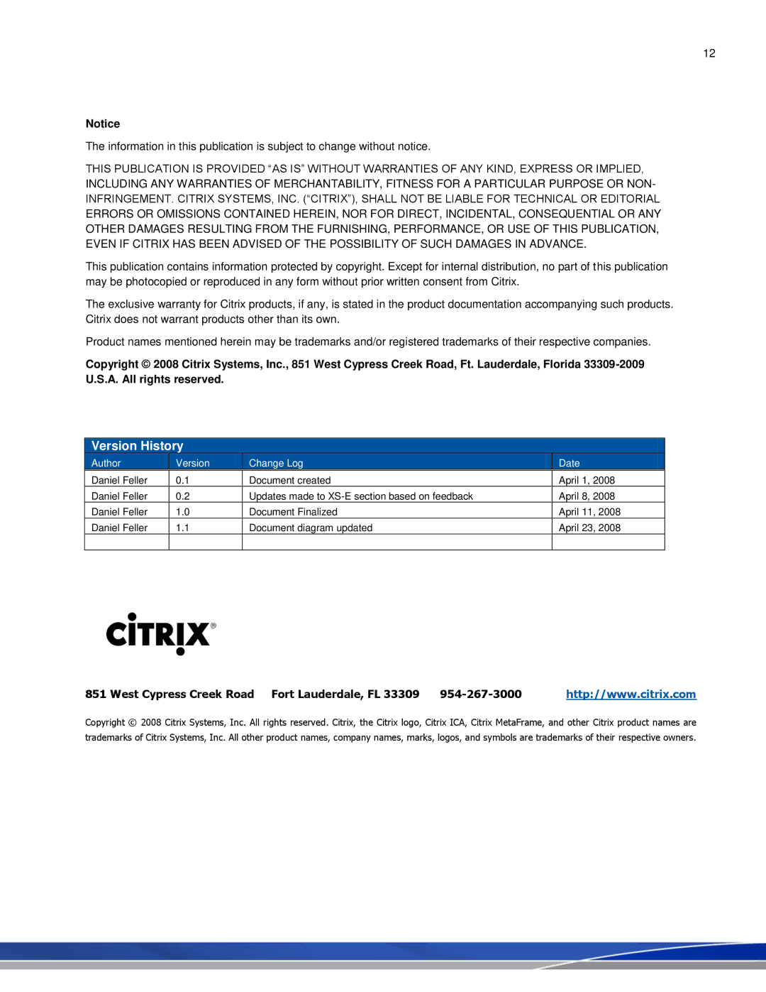 Citrix Systems 4.1 manual Version History 