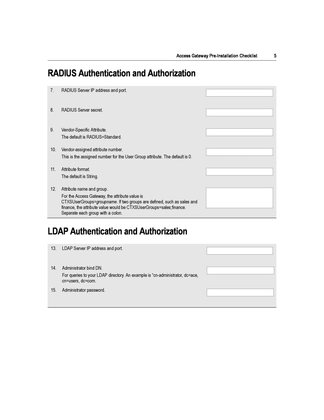 Citrix Systems 4.2 manual RADIUS Authentication and Authorization, LDAP Authentication and Authorization 