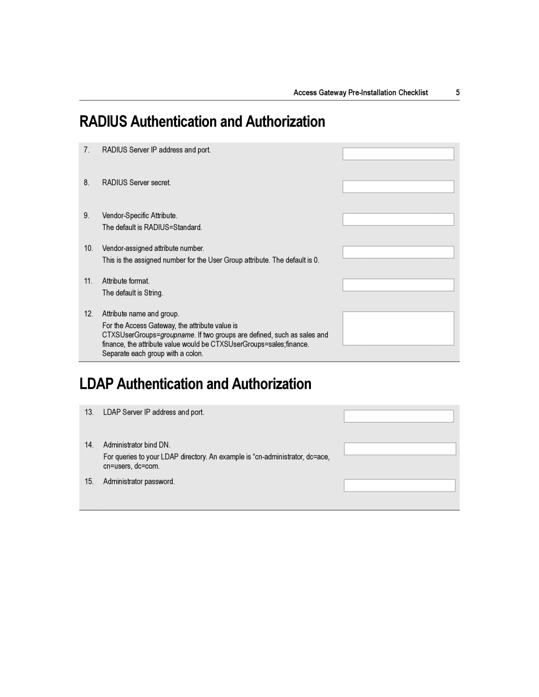 Citrix Systems 4.2 manual Radius Authentication and Authorization, Ldap Authentication and Authorization 