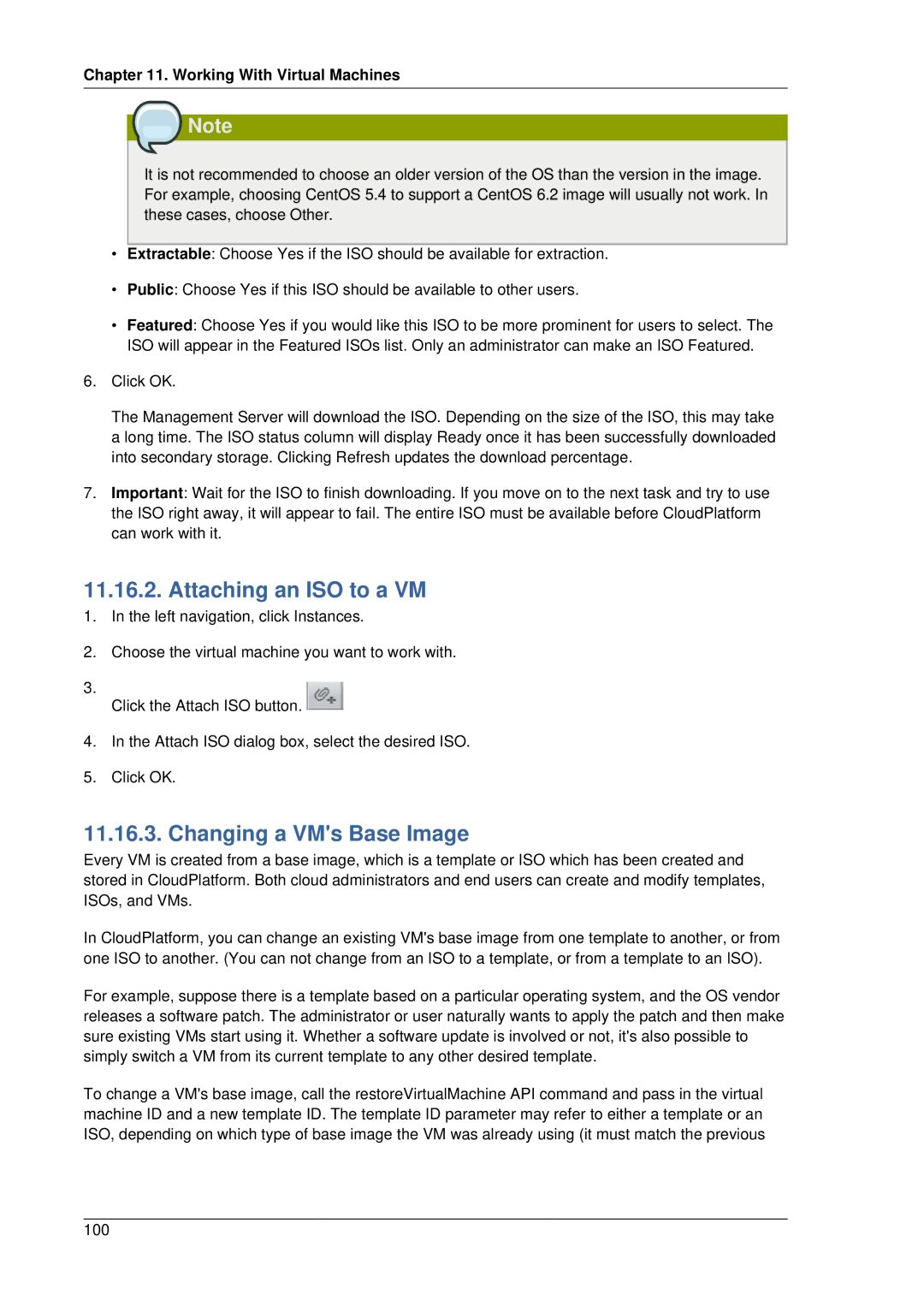 Citrix Systems 4.2 manual Attaching an ISO to a VM, Changing a VMs Base Image 