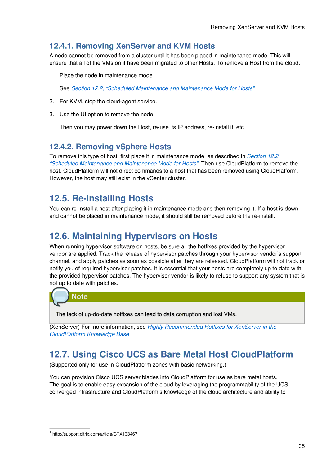 Citrix Systems 4.2 Re-Installing Hosts, Maintaining Hypervisors on Hosts, Using Cisco UCS as Bare Metal Host CloudPlatform 